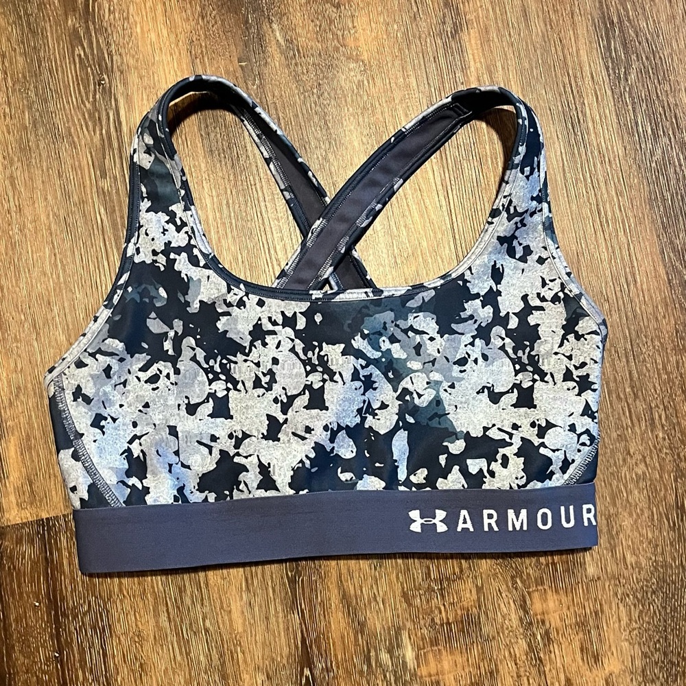 Under Armour Women's Blue and Gray Patterned Sports Bra